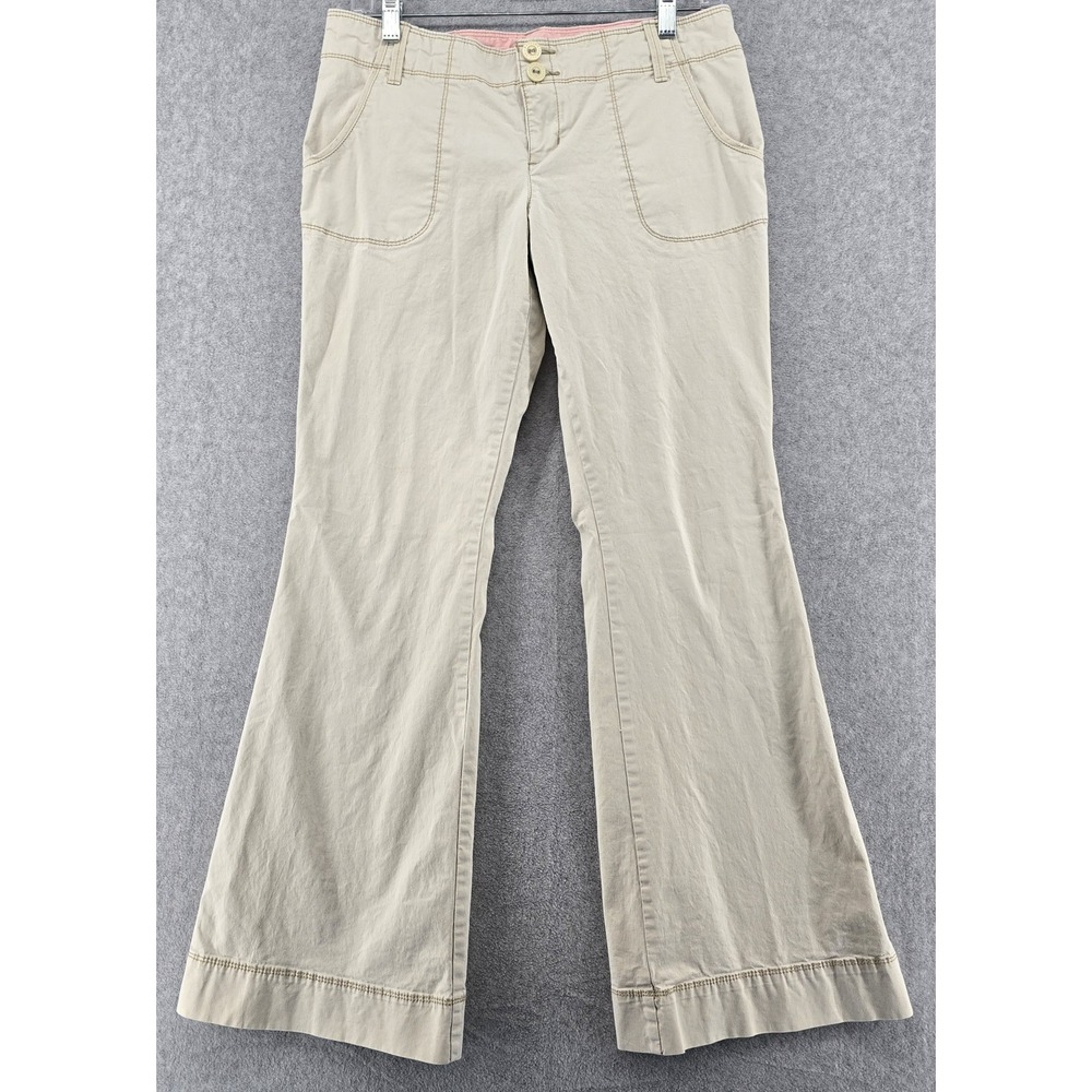 Vtg Y2K Mossimo Pants Womens Jrs 9 Low Rise Beige Flare Bell Stretch‎ 32x30.5"
